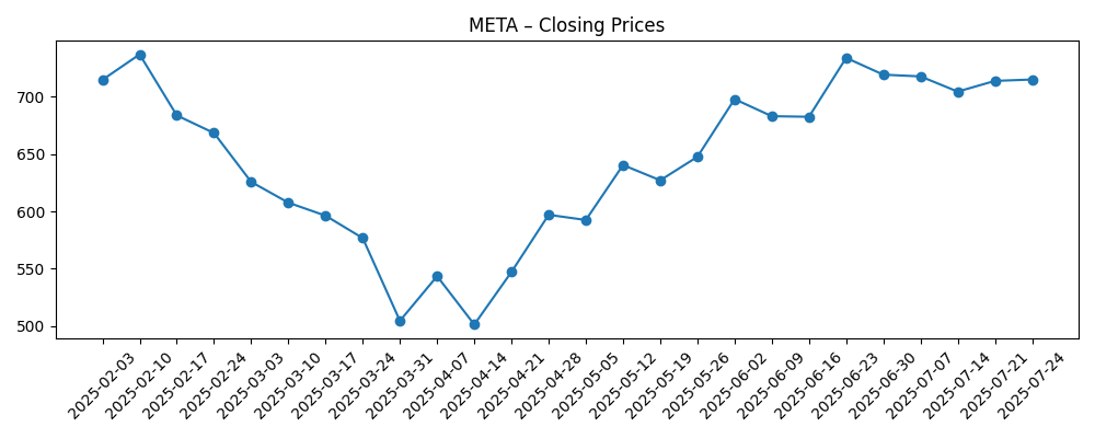 Stock price chart for META